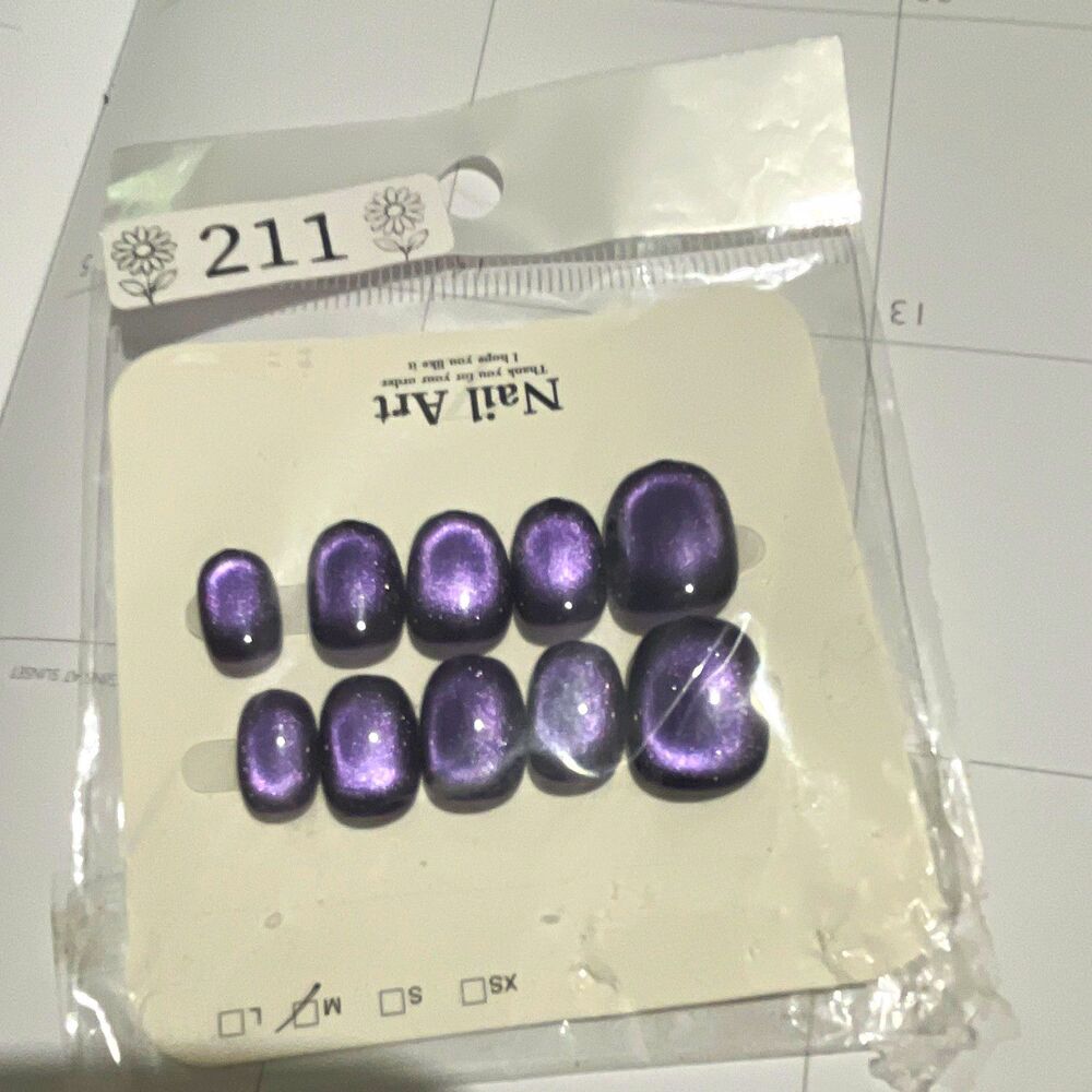 Glue On Nails Purple Shimmer Pre-Designed Medium Oval MPN 211